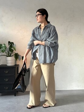 「DouDou（ドゥドゥ）の袖リブシアーデニムシャツ（シャツ/ブラウス）」を使った、okochiさん（レディース・162cm）の春コーディネート