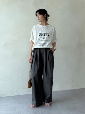 「DouDou（ドゥドゥ）の【WEB限定】ロゴ×レースTEE（Tシャツ/カットソー、ホワイト系）」を使った、okochiさん（レディース・162cm）の夏コーディネート
