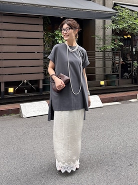「DouDou（ドゥドゥ）のレースヘムスカート（スカート、ホワイト系）」を使った、okochiさん（レディース・162cm）の夏コーディネート