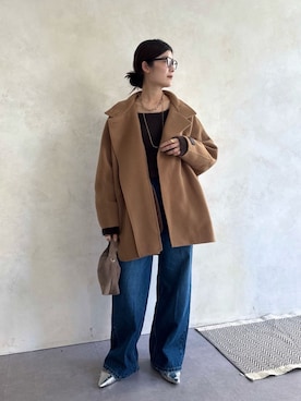 「アイテム（その他アウター、イエロー系）」を使った、okochiさん（レディース・162cm）の秋コーディネート