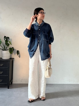 「DouDou（ドゥドゥ）の袖リブシアーデニムシャツ（シャツ/ブラウス）」を使った、okochiさん（レディース・162cm）の春コーディネート