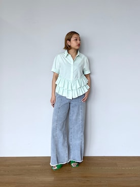 「GALLEST（ギャレスト）のスクエアトゥサンダル（サンダル、グリーン系）」を使った、GALLEST  OFFICIALさん（レディース・160cm）の春コーディネート