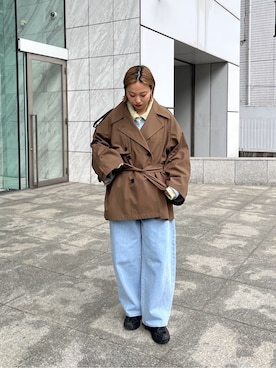 「GALLEST（ギャレスト）の【撥水】ボンディングショートトレンチ（トレンチコート、ブラウン系）」を使った、GALLEST  OFFICIALさん（レディース・160cm）の春コーディネート