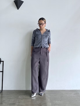 「GALLEST（ギャレスト）のベロアライクジップフーディ（カーディガン/ボレロ、グレー系）」を使った、GALLEST  OFFICIALさん（レディース・160cm）の夏コーディネート
