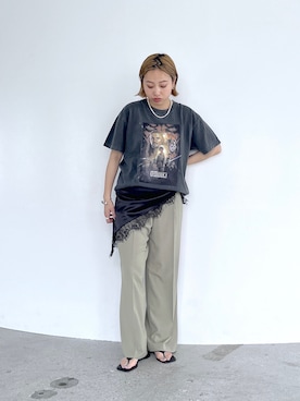 「GALLEST（ギャレスト）のComfy SET UP｜イージーストレートワイドパンツ【セットアップ対応／通勤／カセット服／接触冷感／UVカット】（その他パンツ、グリーン系）」を使った、GALLEST  OFFICIALさん（レディース・160cm）の春コーディネート