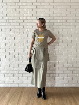 「GALLEST（ギャレスト）の箔プリント コンパクトTシャツ（Tシャツ/カットソー、グリーン系）」を使った、GALLEST  OFFICIALさん（レディース・160cm）の夏コーディネート