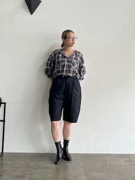 「GALLEST（ギャレスト）のフード付 シアーチェックシャツ（シャツ/ブラウス、ブラック系）」を使った、GALLEST  OFFICIALさん（レディース・160cm）の夏コーディネート
