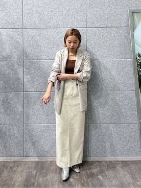 「GALLEST（ギャレスト）のダブルブレストオーバージャケット（テーラードジャケット、ベージュ系）」を使った、GALLEST  OFFICIALさん（レディース・160cm）の春コーディネート