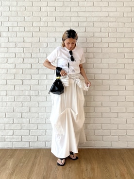 「GALLEST（ギャレスト）のフレンチブルTシャツ（Tシャツ/カットソー、ホワイト系）」を使った、GALLEST  OFFICIALさん（レディース・160cm）の夏コーディネート