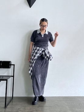「GALLEST（ギャレスト）のバイカラーモールポロニット（ニット/セーター、グレー系）」を使った、GALLEST  OFFICIALさん（レディース・160cm）の夏コーディネート