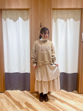 「ベロアスカート」｜「アイテム（スウェット）」を使った、あーちゃんさん（レディース・160cm）の秋コーディネート