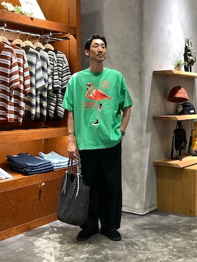 「CIAOPANIC TYPY（チャオパニックティピー）の:【大容量／軽量】撥水ナイロンロープハンドルトートBAG（トートバッグ、グレー系）」を使った、yonmaru2さん（メンズ・175cm）の夏コーディネート