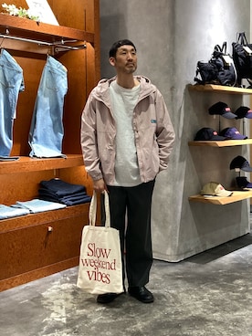 「CIAOPANIC TYPY（チャオパニックティピー）の:カラバリ豊富！A4サイズ収納可能！アソートロゴBAG（トートバッグ、ホワイト系）」を使った、yonmaru2さん（メンズ・175cm）の春コーディネート