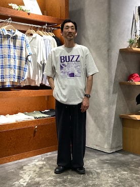 「CIAOPANIC TYPY（チャオパニックティピー）の【UNISEX】【シルエット調整可】ピグメント加工ワッフルイージーパンツ/WEB限定カラーあり（スウェットパンツ、ブラック系）」を使った、yonmaru2さん（メンズ・175cm）の夏コーディネート