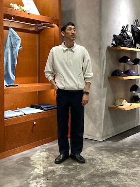 「CIAOPANIC TYPY（チャオパニックティピー）の【UNISEX】裏毛ポロスウェット（ポロシャツ、グレー系）」を使った、yonmaru2さん（メンズ・175cm）の春コーディネート