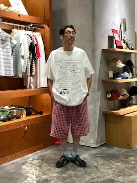 「CIAOPANIC TYPY（チャオパニックティピー）の【UNISEX】アソート落書きBIGロゴTEE（Tシャツ/カットソー、ホワイト系）」を使った、yonmaru2さん（メンズ・175cm）の夏コーディネート