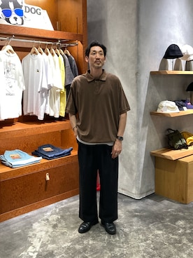 「CIAOPANIC TYPY（チャオパニックティピー）の【UNISEX】ピグメント加工メッシュポロ（ポロシャツ、ブラウン系）」を使った、yonmaru2さん（メンズ・175cm）の夏コーディネート