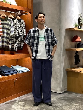 「CIAOPANIC TYPY（チャオパニックティピー）の【UNISEX】【シルエット調整可】ピグメント加工ワッフルイージーパンツ/WEB限定カラーあり（スウェットパンツ、ブルー系）」を使った、yonmaru2さん（メンズ・175cm）の春コーディネート