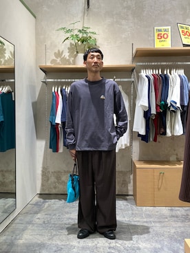 「CIAOPANIC TYPY（チャオパニックティピー）の【DOG＆OJISAN】ワンポイント刺繍ロンTEE（Tシャツ/カットソー、グレー系）」を使った、yonmaru2さん（メンズ・175cm）の秋コーディネート