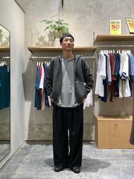 「CIAOPANIC TYPY（チャオパニックティピー）の【UNISEX】ボーダー配色ヘンリーTee（Tシャツ/カットソー、グレー系）」を使った、yonmaru2さん（メンズ・175cm）の秋コーディネート