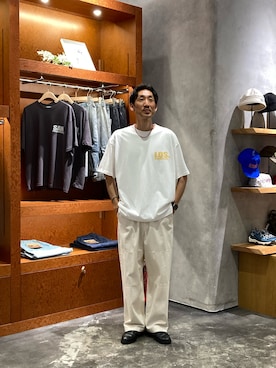 「CIAOPANIC TYPY（チャオパニックティピー）の【ユニセックス】フォトロゴTEE（Tシャツ/カットソー、ホワイト系）」を使った、yonmaru2さん（メンズ・175cm）の夏コーディネート