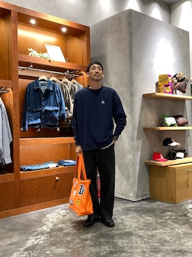 「アイテム（トートバッグ、オレンジ系）」を使った、yonmaru2さん（メンズ・175cm）の秋コーディネート