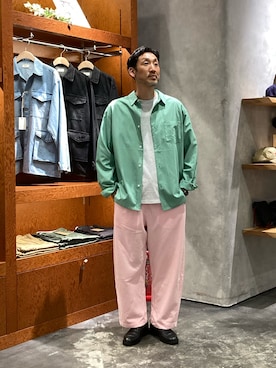 「CIAOPANIC TYPY（チャオパニックティピー）の【UNISEX】ピグメント裏毛スウェットカーブパンツ（その他パンツ、ピンク系）」を使った、yonmaru2さん（メンズ・175cm）の春コーディネート