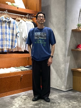 「CIAOPANIC TYPY（チャオパニックティピー）の【接触冷感素材で夏も快適】男女兼用/レーヨンナイロン2タックワイドスラックス（スラックス、ブラック系）」を使った、yonmaru2さん（メンズ・175cm）の夏コーディネート