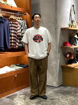 「CIAOPANIC TYPY（チャオパニックティピー）の【UNISEX】【プラスサイズあり】犬＆猫 アソートロゴプリントTee（Tシャツ/カットソー、ホワイト系）」を使った、yonmaru2さん（メンズ・175cm）の夏コーディネート