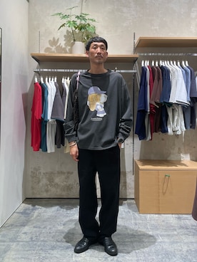 「Franklin Climbing（フランクリンクライミング）の【Franklin Climbing】ヴィンテージDOGグラフィックロンTee（Tシャツ/カットソー、グレー系）」を使った、yonmaru2さん（メンズ・175cm）の秋コーディネート