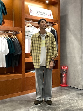 「CIAOPANIC TYPY（チャオパニックティピー）の【UNISEX】モール混長袖チェックシャツ（シャツ/ブラウス）」を使った、yonmaru2さん（メンズ・175cm）の秋コーディネート