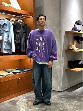 「CIAOPANIC TYPY（チャオパニックティピー）の【UNISEX】バルーンカーブカーゴデニムパンツ（デニムパンツ、ブルー系）」を使った、yonmaru2さん（メンズ・175cm）の春コーディネート