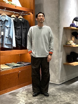 「CIAOPANIC TYPY（チャオパニックティピー）の【洗えるニット】ユニセックス/袖配色/ビックシルエットロンTeeライクニット（ニット/セーター、グレー系）」を使った、yonmaru2さん（メンズ・175cm）の春コーディネート