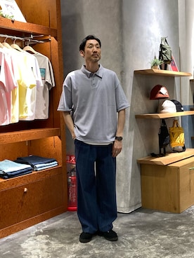 「CIAOPANIC TYPY（チャオパニックティピー）の【ユニセックス】接触冷感ジャガードタックストレートパンツ（スラックス、ブルー系）」を使った、yonmaru2さん（メンズ・175cm）の春コーディネート