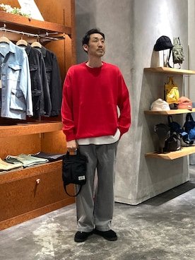 「CIAOPANIC TYPY（チャオパニックティピー）の【洗えるニット】ユニセックスビックシルエットロンTeeライクニット（ニット/セーター、レッド系）」を使った、yonmaru2さん（メンズ・175cm）の春コーディネート