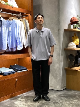 「CIAOPANIC TYPY（チャオパニックティピー）の【ユニセックス】接触冷感/吸水速乾/シアサッカーテーパードパンツ（その他パンツ、グリーン系）」を使った、yonmaru2さん（メンズ・175cm）の春コーディネート