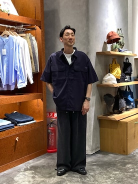 「CIAOPANIC TYPY（チャオパニックティピー）の【UNISEX】【シルエット調整可】ピグメント加工ワッフルイージーパンツ/WEB限定カラーあり（スウェットパンツ、ブラック系）」を使った、yonmaru2さん（メンズ・175cm）の春コーディネート