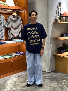 「CIAOPANIC TYPY（チャオパニックティピー）の【UNISEX】アソート落書きBIGロゴTEE（Tシャツ/カットソー、ブルー系）」を使った、yonmaru2さん（メンズ・175cm）の夏コーディネート