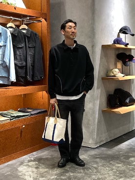 「CIAOPANIC TYPY（チャオパニックティピー）の【UNISEX】裏毛襟付きスウェット（スウェット、ブラック系）」を使った、yonmaru2さん（メンズ・175cm）の春コーディネート