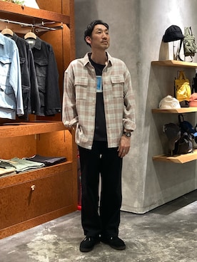 「CIAOPANIC TYPY（チャオパニックティピー）の【乾きやすい◎】ユニセックス/パナマ織り/袖配色/チェックシャツジャケット（シャツ/ブラウス、ピンク系）」を使った、yonmaru2さん（メンズ・175cm）の春コーディネート