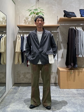 「etsinta（エシンタ）の【etsinta】ベルト付パッチワークフレアパンツ（その他パンツ、グリーン系）」を使った、yonmaru2さん（メンズ・175cm）の秋コーディネート