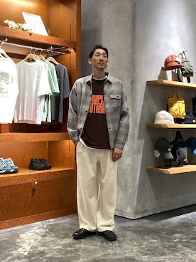 「CIAOPANIC TYPY（チャオパニックティピー）の【ユニセックス】コットンリネンブッチャーパンツ（スラックス、ホワイト系）」を使った、yonmaru2さん（メンズ・175cm）の春コーディネート