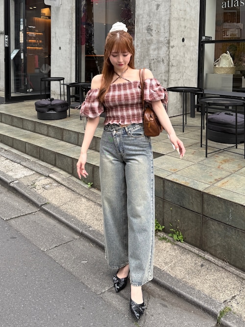 INGNI（イング）の「ウエストデザインワイドデニムパンツ（デニム  