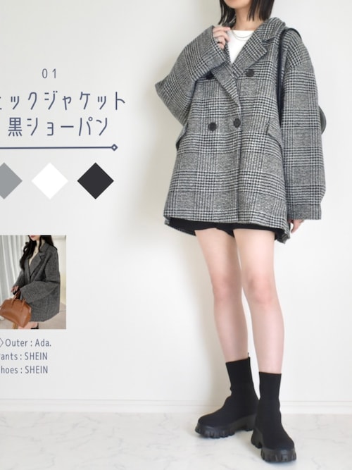 セール】1枚で主役級“ジャコット”。グレンチェック ダブル ショート丈