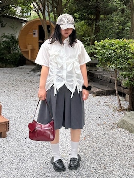 「kutir（クティール）のアイテム（シャツ/ブラウス）」を使った、かほさん（レディース・158cm）の夏コーディネート