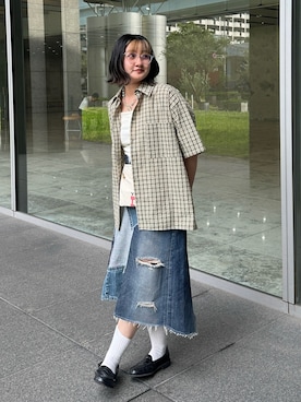 「kutir（クティール）のアイテム（シャツ/ブラウス）」を使った、かほさん（レディース・158cm）の春コーディネート