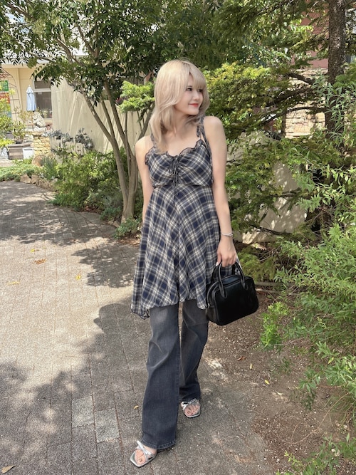 シアーチェックイレヘムチュニックワンピース（ワンピース