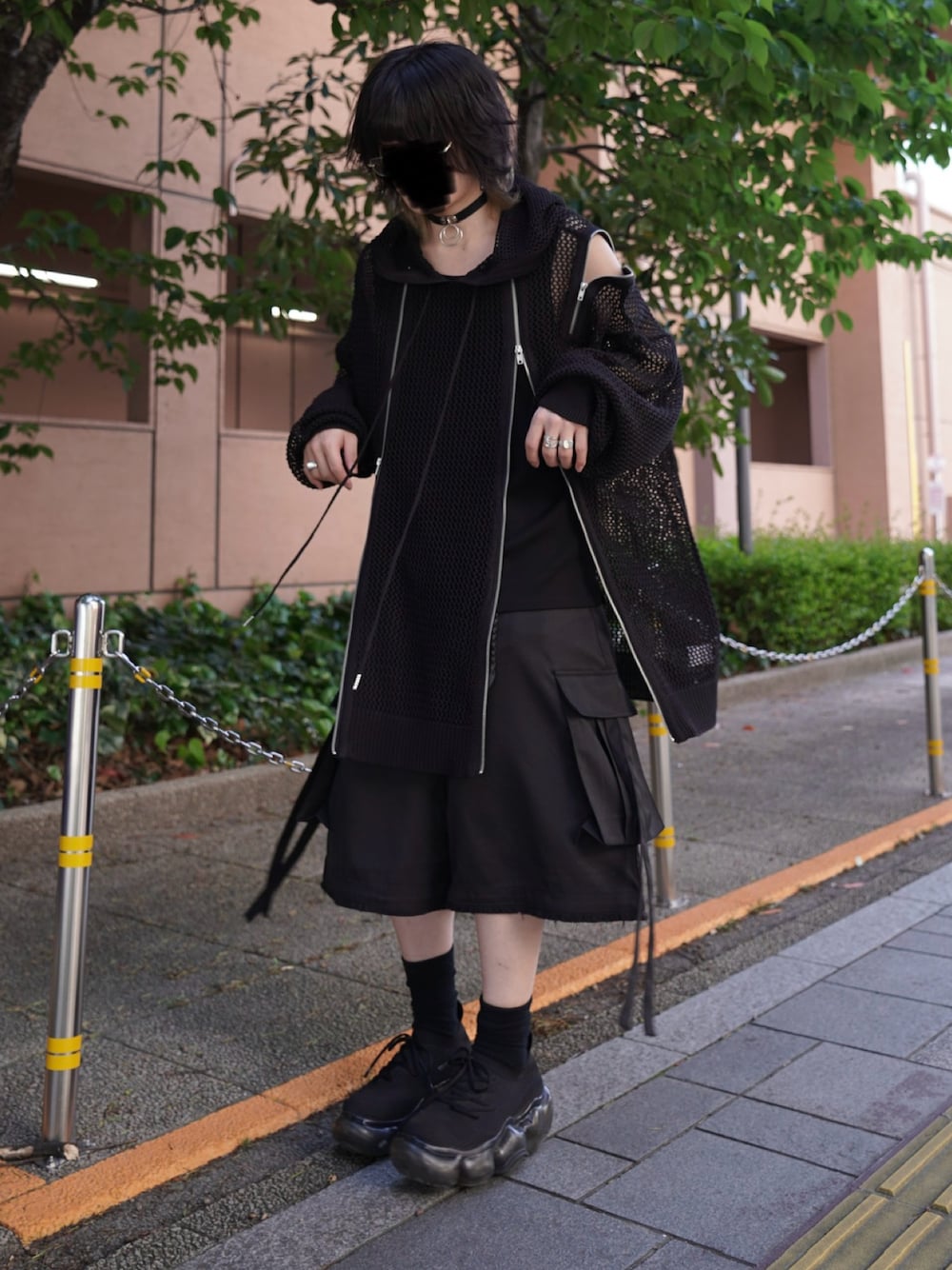 【狐独】メッシュデザインジップフーディ Ellno Loset Ellno Loset パーカー 「狐独」メッシュデザインジップフーディ