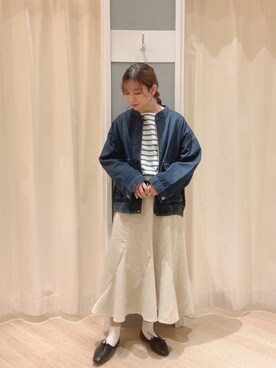 「Samansa Mos2 blue」｜「アイテム（デニムジャケット）」を使った、𝙼 𝙸 𝚈 𝚄さん（レディース・158cm）の春コーディネート