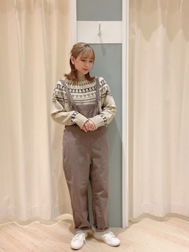 「Samansa Mos2 blue」｜「アイテム（サロペット/オーバーオール）」を使った、𝙼 𝙸 𝚈 𝚄さん（レディース・158cm）の冬コーディネート